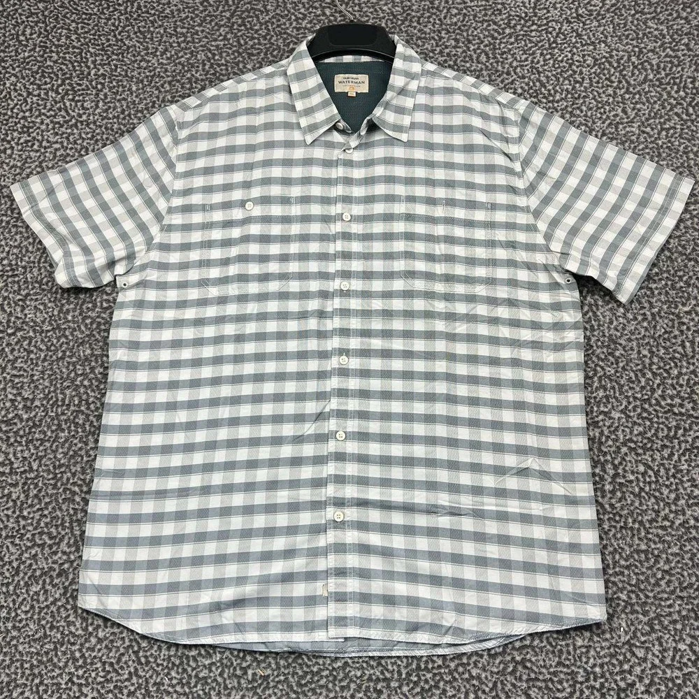 Quiksilver Waterman Button Up Shirt Men XXL Gray Gingham Short Sleeve Collared